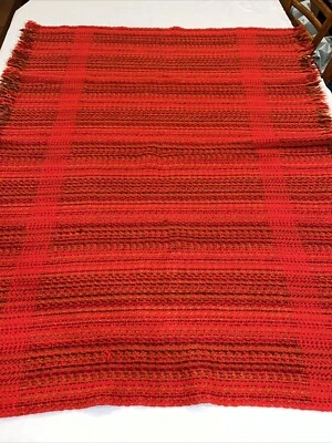 Vintage Pure Wool Blanket Fringed New Zealand Red 44x55 Woolrest Cabin Football - Image 1 of 4