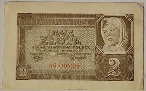 POLAND 2 ZLOTE BANKNOTE 1941 RARE NOTE XF CONDITION - Picture 1 of 2