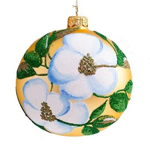 Magnolia Flowers Ball Polish Glass Christmas Tree Ornament by Thomas Glenn - Picture 1 of 3