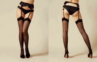 AGENTE PROVOCADOR ÁMBAR NEGRO Y NEGRO COSTURA Y TACÓN MEDIAS TALLA 1 PEQUEÑO NUEVO EN PAQUETE Foto 1 de 3