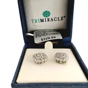 TruMiracle Lab Created Diamond Earings Sterling Silver 0.25 TCTW Cluster Halo - Picture 1 of 8