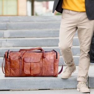 Bag Leather Travel Duffel Luggage Overnight Weekender New Duffle Brown Vintage - Picture 1 of 7