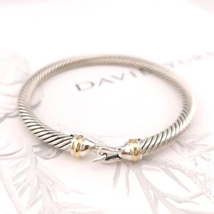 Bracciale David Yurman argento sterling e oro 18 carati 5 mm classico fibbia cavo medio - Foto 1 di 10