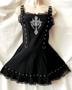 Dolls Kill WIDOW Size S Goth Cross Fit And Flare Dress Gromets D ring - Picture 1 of 6