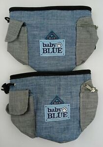 Lot of 2 Dog Puppy Treat Pouch Bag Training Baby Blue 8x6 Belt Loop Clip Zipper 