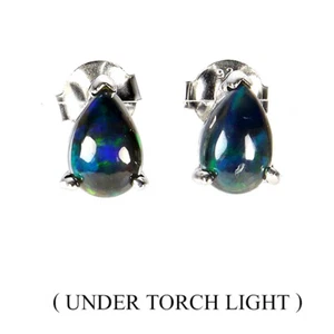 Sommer 925 Silber Ohrringe Birne Schwarz Opal 9x6mm Natürlich Edelstein Schmuck - Bild 1 von 14