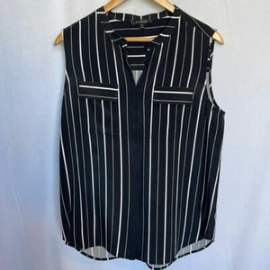 St. John Striped Silk Blend Sleeveless Blouse Size M Black White - Picture 1 of 9