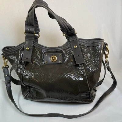 Marc by Marc Jacobs Gray Green Patent Leather Snakeskin Hobo Shoulder Tote Bag - Image 1 of 4