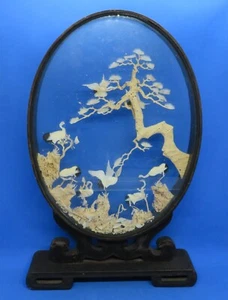 Chinese glass cased vintage Art Deco oriental antique large oval diorama carving - Imagen 1 de 11
