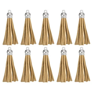 20Pcs 2.2" Leather Tassels Keychain Charm with Silver Cap for DIY, Khaki - Picture 1 of 6