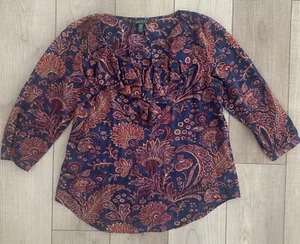 Ralph Lauren Peasant Top Womens Medium Blue Cotton 3/4 Sleeves Cottage - Picture 1 of 4
