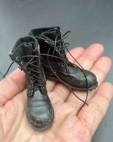 1/6 Scale Black Combat Boots For 12" Male Action Figures - Tactical Boots With Peg Base