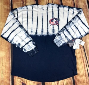 Columbus Blue Jackets Jersey Mens Medium Blue White Tie Dye T-Shirt Fanatics L/S - Picture 1 of 7