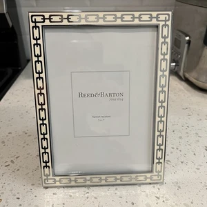 Reed & Barton Weiß Silber Link Emaille 5x7 Foto Bilderrahmen Selten - Bild 1 von 5