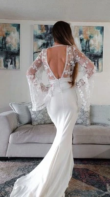 Sample Sale Bohemian Wedding Dress Boho Lace Wedding Dress Mermaid Wedding M - Image 1 of 4