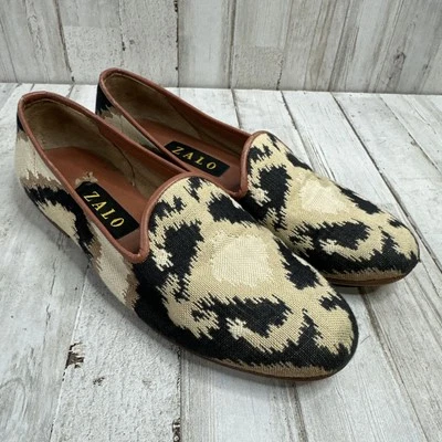 Zalo - Tan, Black, Brown Smoking Slipper Flat Tapestry Size 7 1/2 Women - Image 1 of 4