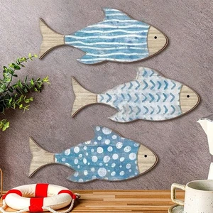 1 Set Farmhouse Wooden Blue Tropical Fish Wall Decor,Beach Nautical Coastal - Picture 1 of 11