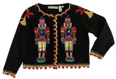 Christmas Sweater Michael Simon Vintage Beaded Nutcracker M 90s Cardigan - Image 1 of 4