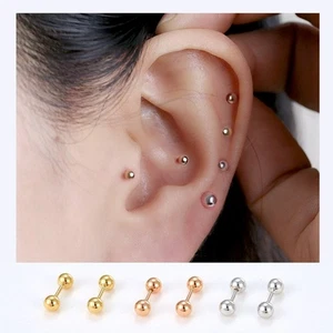 18K Echt Rotgold Minimalistisch Klassisch Durchbohrt Damen Runde Kugel Ohrstecker - Bild 1 von 11