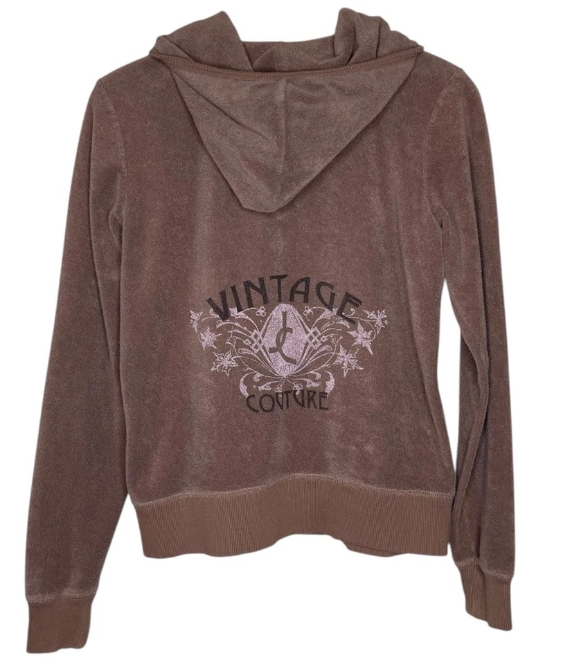 Vintage Juicy Couture Y2K Brown Velour Full Zip Hoodie Sweatshirt USA Large - Image 1 of 4