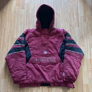 Vintage 90s San Francisco 49ers Starter Puffer Jacket 3/4 Zip Pullover Men’s XXL - Picture 1 of 6
