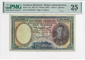 Rhodesia meridionale £5 - Pick#11g - 1952 - PMG molto fine 25 - Foto 1 di 2