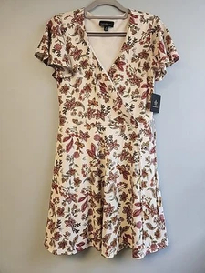 Minikleid Damen M Fortune + Ivy weiß Paisley Blumen Floral Faux Wickeloptik gefüttert - Bild 1 von 7