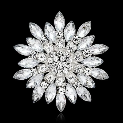 Luxury Snowflake Brooch White Crystal Pin Fall Thanksgiving Jewelry Gift Women - Image 1 of 4