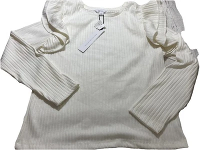 Nicole Miller Top Women’s Long Sleeve Ivory Ruffle Ribbed Blouse Size L NEW - Изображение 1 из 4