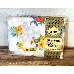 Vintage NOS Stevens Utica Percale Floral Twin Fitted Sheet - Picture 1 of 4