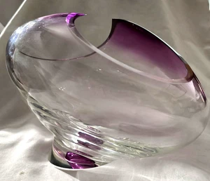 John Nickerson Art Glass Abstract Cut Away Bowl/Sculpture Clear/Amethyst SIGNED - Picture 1 of 19