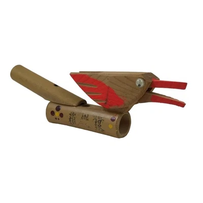 Japanese Wooden Kokeshi Doll Vtg Figurine Bird Whistle Bamboo Hakone Brown KF762 - Image 1 of 4