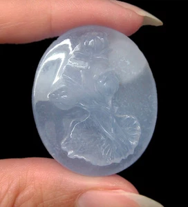 HAND-CRAFTED LOTUS CARVING CAMEO 4 DESIGNER JEWELRY/ COLLECT: NATURAL CHALCEDONY - Picture 1 of 3