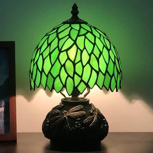 Small Tiffany Lamp Mini Stained Glass Table Lamp Green Wisteria Leaf Style Mushr - Picture 1 of 6