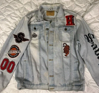 Chaqueta Demin de carbono para hombre con parches salvajes XXL - botones inferiores pequeñas manchas Foto 1 de 4