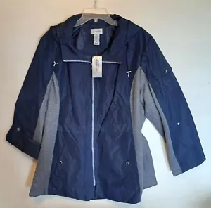  Catherine's Ladies Plus Size 2X Blue & Gray Hooded Rolled Sleeves Jacket NWT - Picture 1 of 14