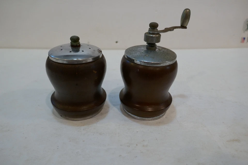 Vintage Small Wooden Pepper Mill Grinder & Salt Shaker Set - Image 1 of 4