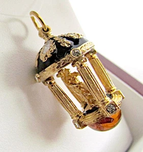 ONE OF A KIND HAND SOLID STERLING SILVER 925 & 24K GOLD ENAMEL EGG PENDANT AMBER - Picture 1 of 10