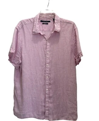 XL Perry Ellis Pink Short Sleeve Button Front Mens Shirt Top X-Large 100% Linen - Image 1 of 4