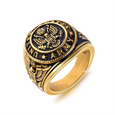 Anillo de colección de águila enchapada en oro amarillo de 14 quilates para hombre anillos punk del ejército de Estados Unidos joyería con dije Foto 1 de 3