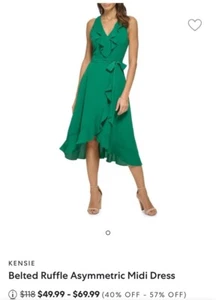 Kensie Belted Ruffle Assymetric Midi Dress New Size 10 - Picture 1 of 12