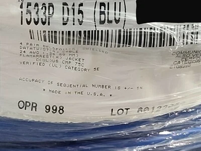 Belden Wire 1533P 24/4P CAT5E F/UTP DataTwist Network Cable Blue Plenum /50ft - Image 1 of 4