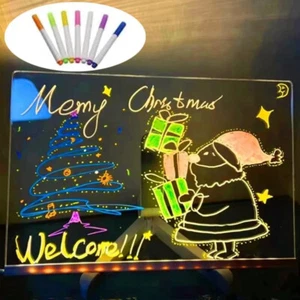 LED Message Note Board with Colors, Acrylic Dry Erase Board with 7 Pens for Home - Picture 1 of 13