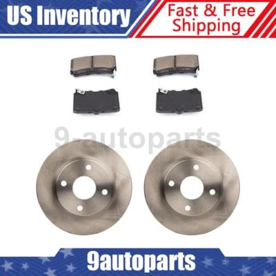 Front Disc Rotors + Ceramic Brake Pads For 1990 - 1996 1997 1998 Mazda Protege - Image 1 of 4