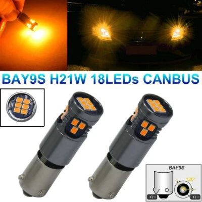 2x H21W BAY9s 433D 18LEDs 2016 CanBus Car Rear Turn Signal Rear Fog Lamp Amber - Image 1 of 4