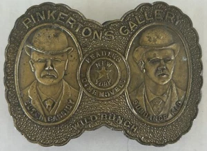 Vintage Brass Belt Buckle Pinkerton's Gallery Butch Cassidy & Sundance Kid - Picture 1 of 7