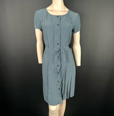 GAP Dress Size 8 Blue Geometric Print Button Front Belted Rayon Short - Image 1 of 4