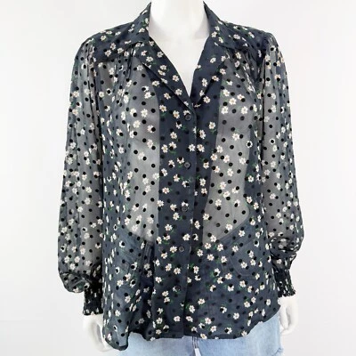 Blusa Topshop Flocada Margarita Floral Botón Frontal Talla 8 Semi Transparente Cuello en V Informal Foto 1 de 4