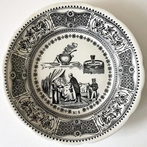 ANTIGUA Gien France PUZZLE STORY PROVERBIO PLACA Nº 5 Transferware Story Negro - Imagen 1 de 6
