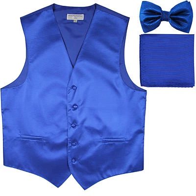 New Men's Horizontal Stripes Tuxedo Vest Waistcoat_bowtie & Hankie Royal blue - Image 1 of 4